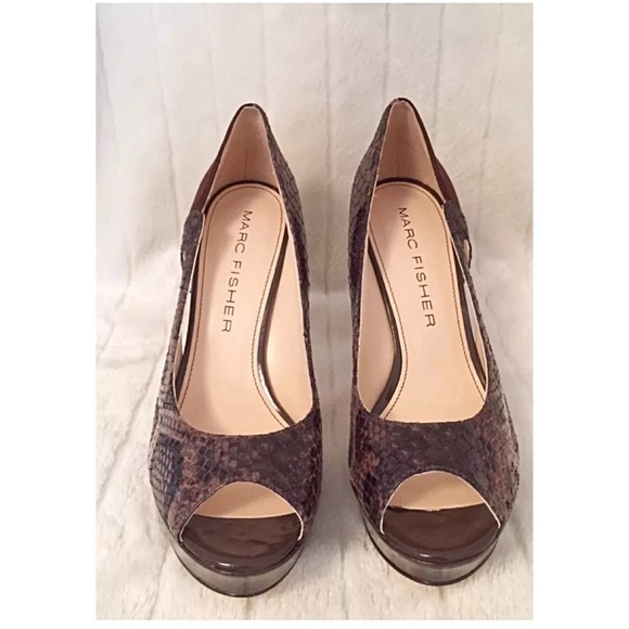 MARC FISHER Brwn Faux Snakeskin Platform Stilettos - Picture 3 of 8